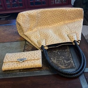 Faux ostrich bag and wallet new
